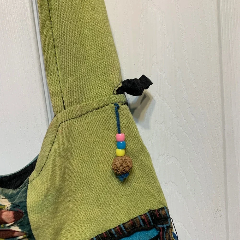 Bohemian Patchwork Hobo Bag Large Multi-Color Peace Sign Hippie Festival Hobo